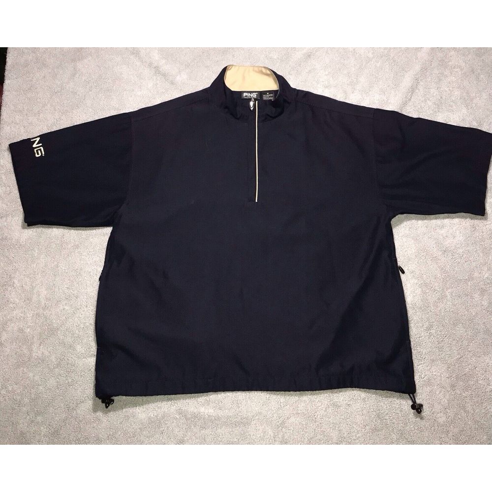 Ping 1/2 Zip Windbreaker Pullover‎ Mens Medium Navy Blue Short Sleeve Pockets